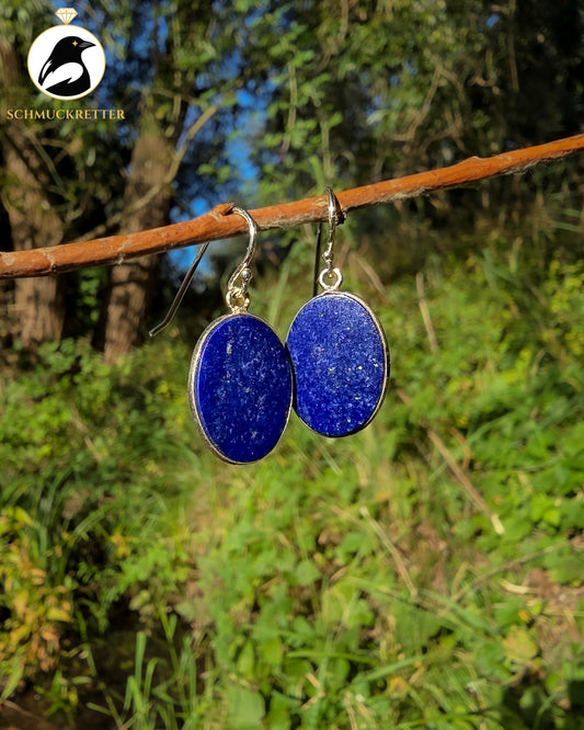 Große Lapislazuli-Ohrringe gefasst in 925 Silber