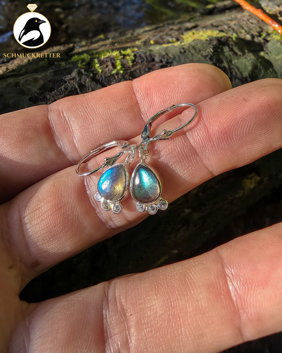 Labradorit-Ohrringe mit funkelnden Zirkonia aus 925 Silber