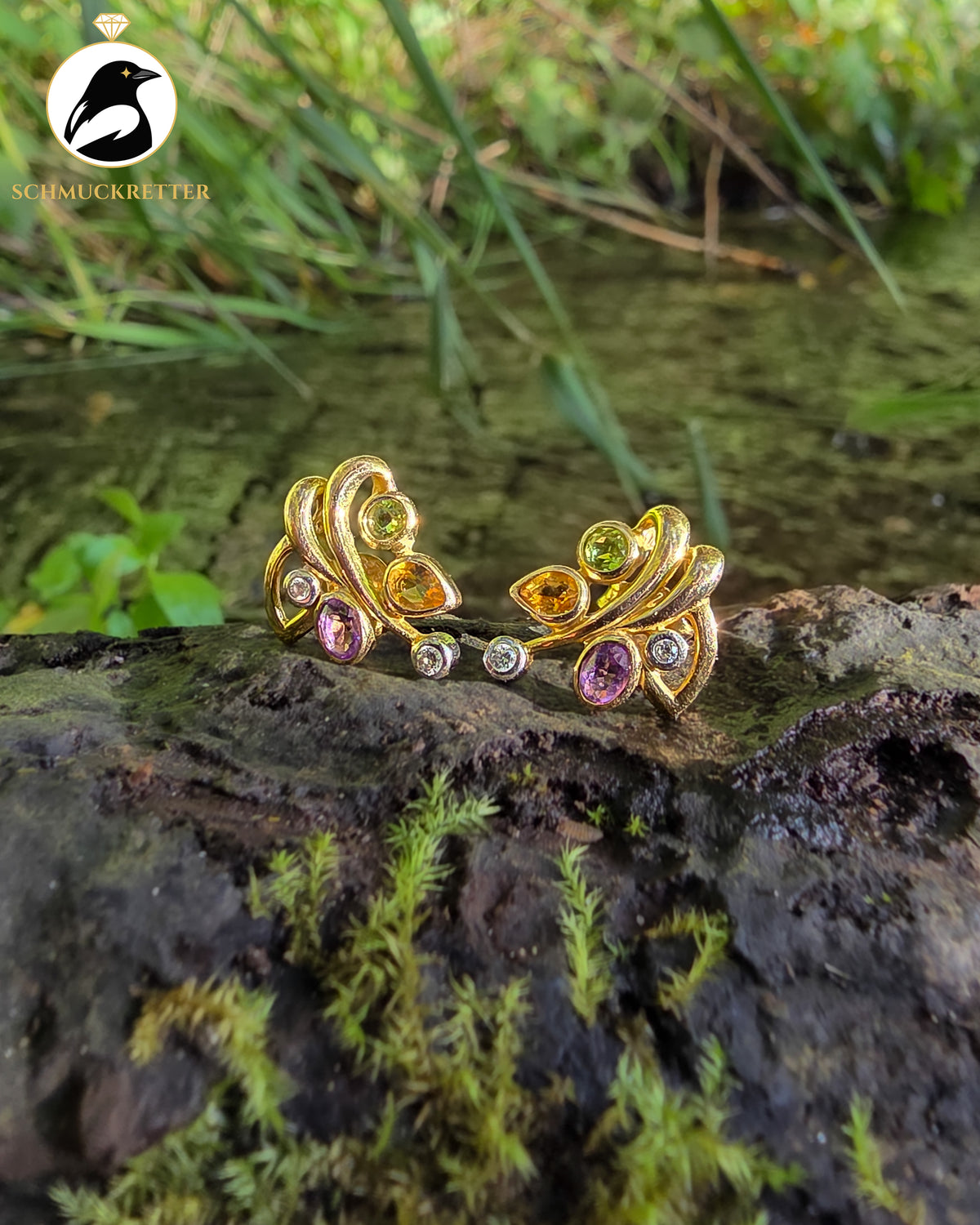 Multi-Edelstein Ohrstecker mit Zirkonia in 375 Gold