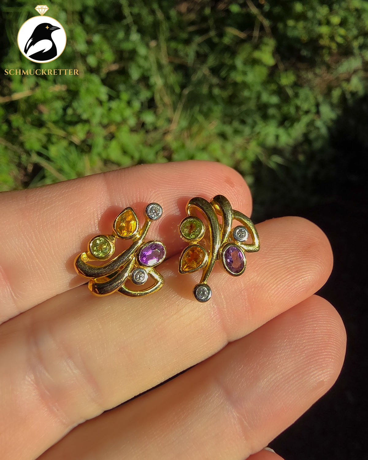 Multi-Edelstein Ohrstecker mit Zirkonia in 375 Gold