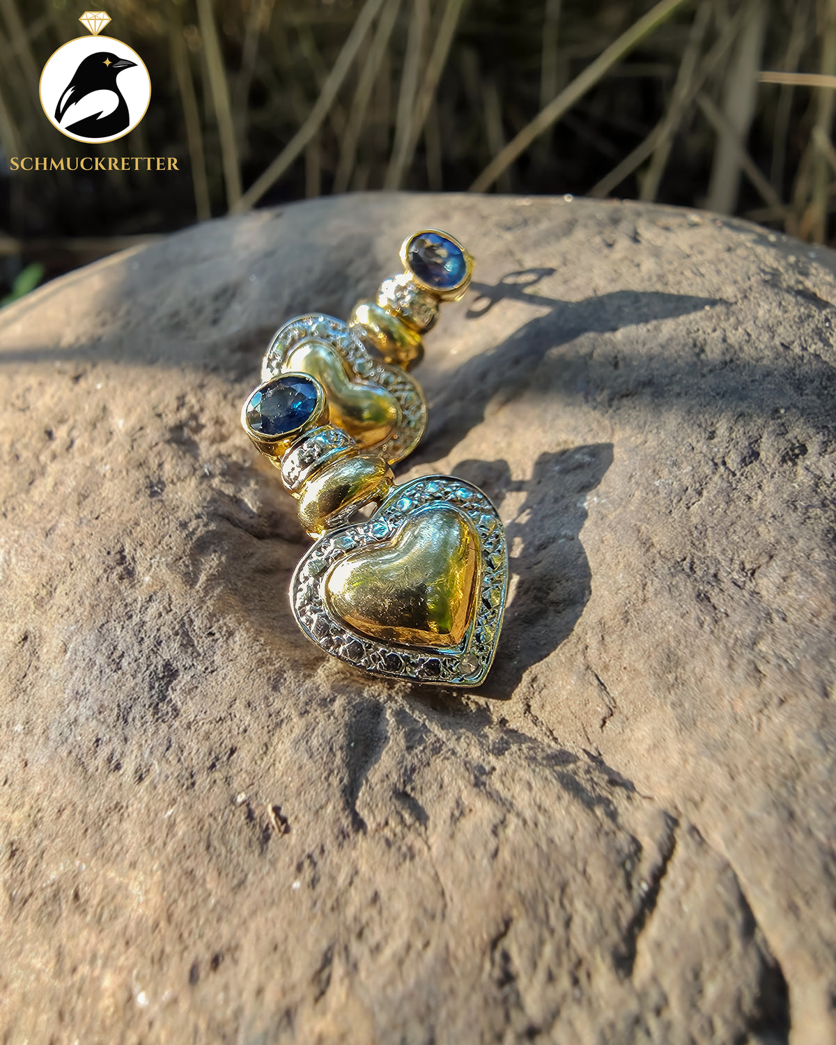 Herz-Ohrstecker mit Saphir & Diamant gefasst in 333 Gold