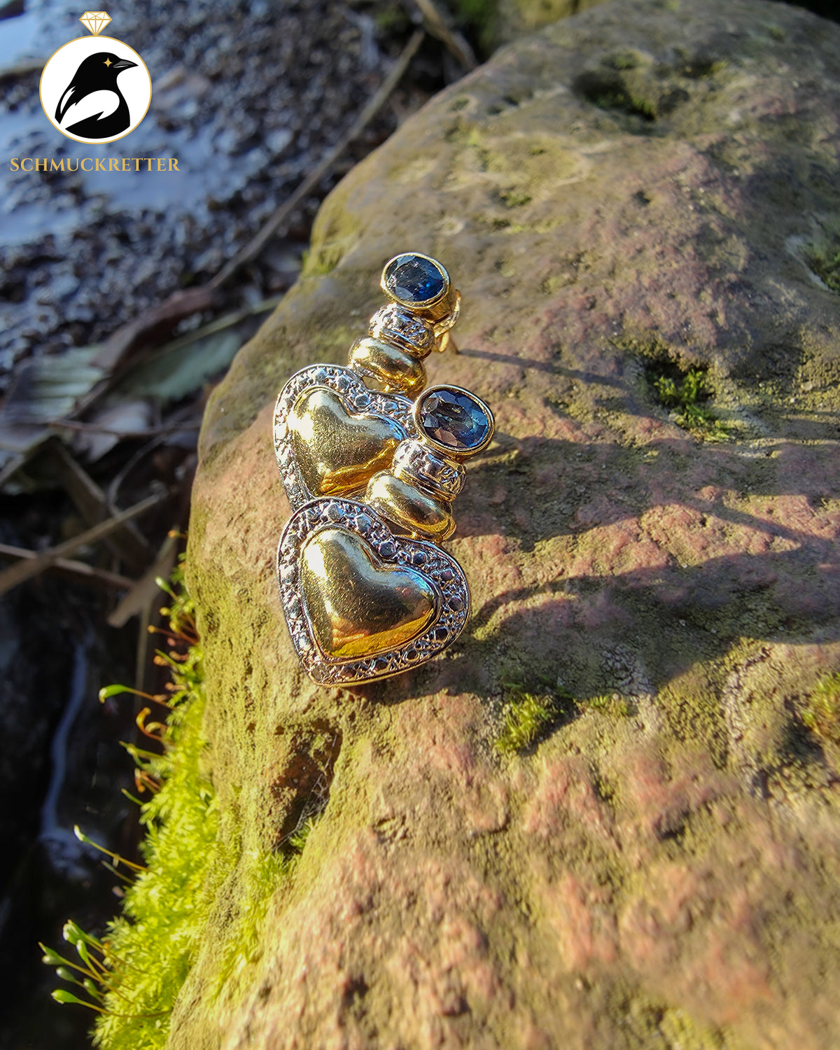 Herz-Ohrstecker mit Saphir & Diamant gefasst in 333 Gold