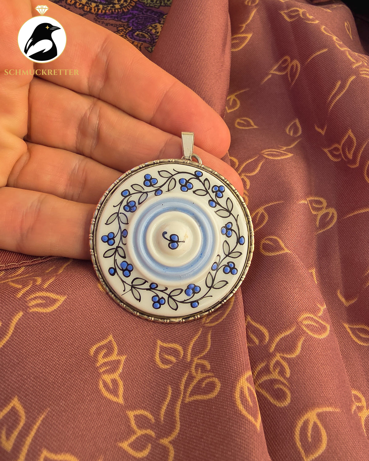 Vintage Porzellananhänger von Rosenthal mit handgemalter Blütenmalerei