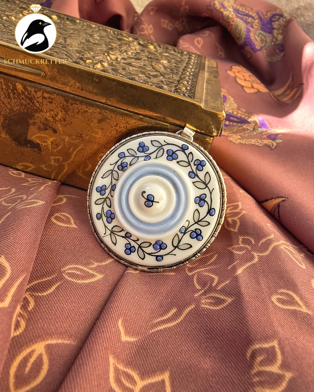 Vintage Porzellananhänger von Rosenthal mit handgemalter Blütenmalerei