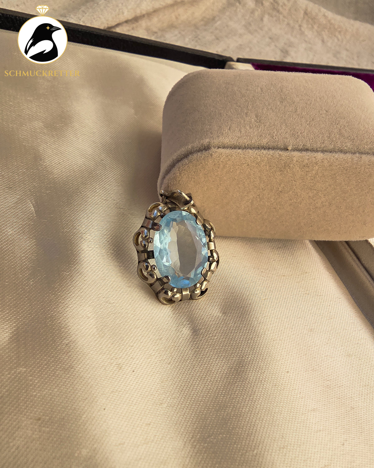 Himmelblau – Jugendstil Anhänger mit facettiertem Glasstein, Double