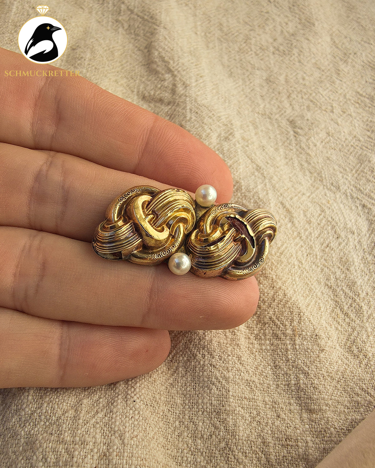 Antike Historismus-Brosche aus Schaumgold mit Perlen | Um 1860–1890 (beschädigt)