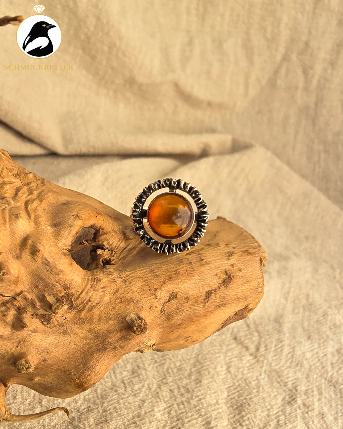 Modernistischer Ring aus 835er Silber mit großem Bernstein | 1950er–1960er-Jahre, Gr. 56