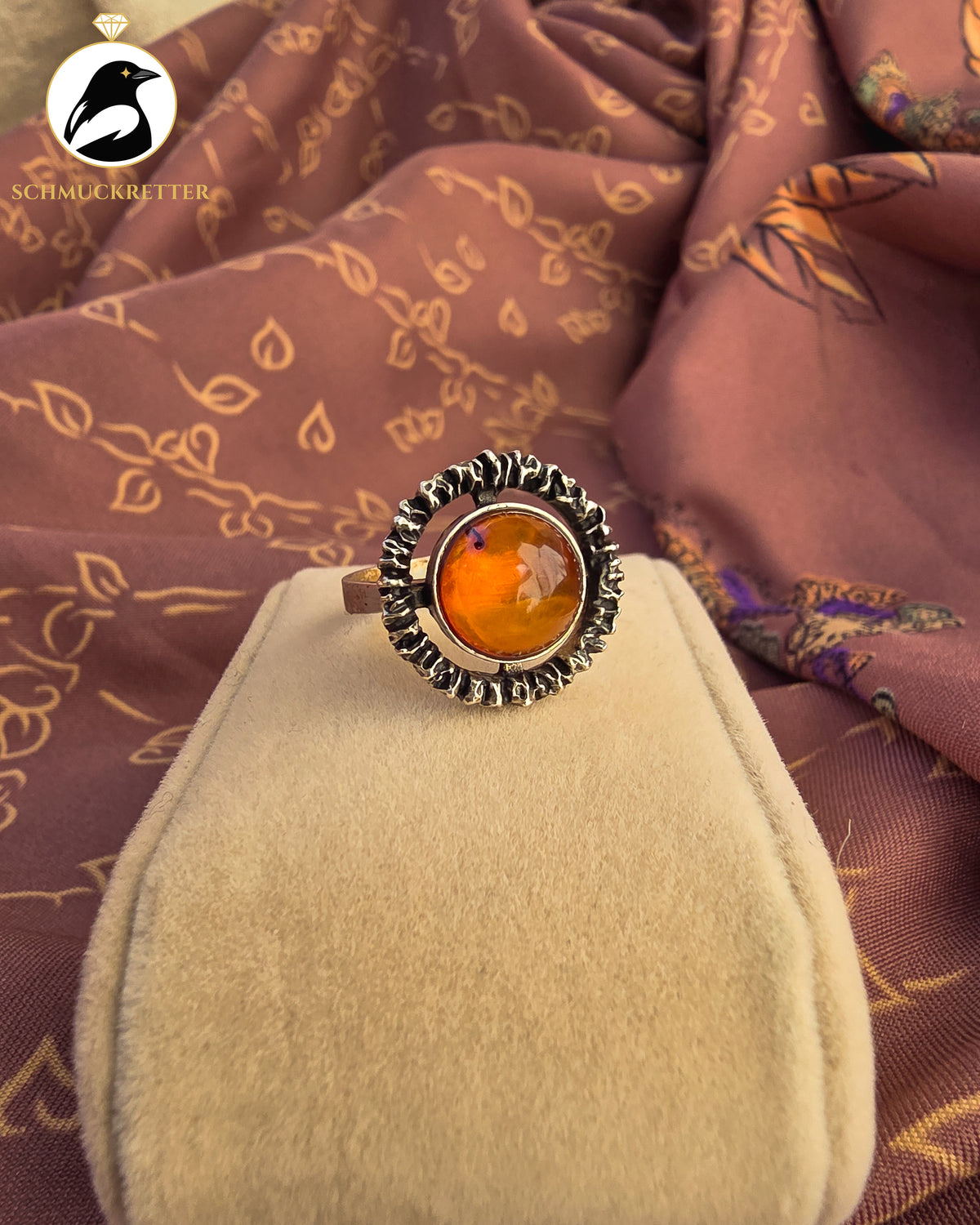 Modernistischer Ring aus 835er Silber mit großem Bernstein | 1950er–1960er-Jahre, Gr. 56