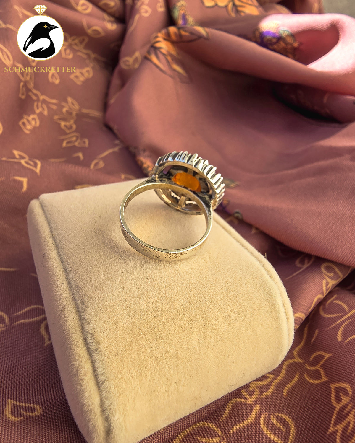 Modernistischer Ring aus 835er Silber mit großem Bernstein | 1950er–1960er-Jahre, Gr. 56