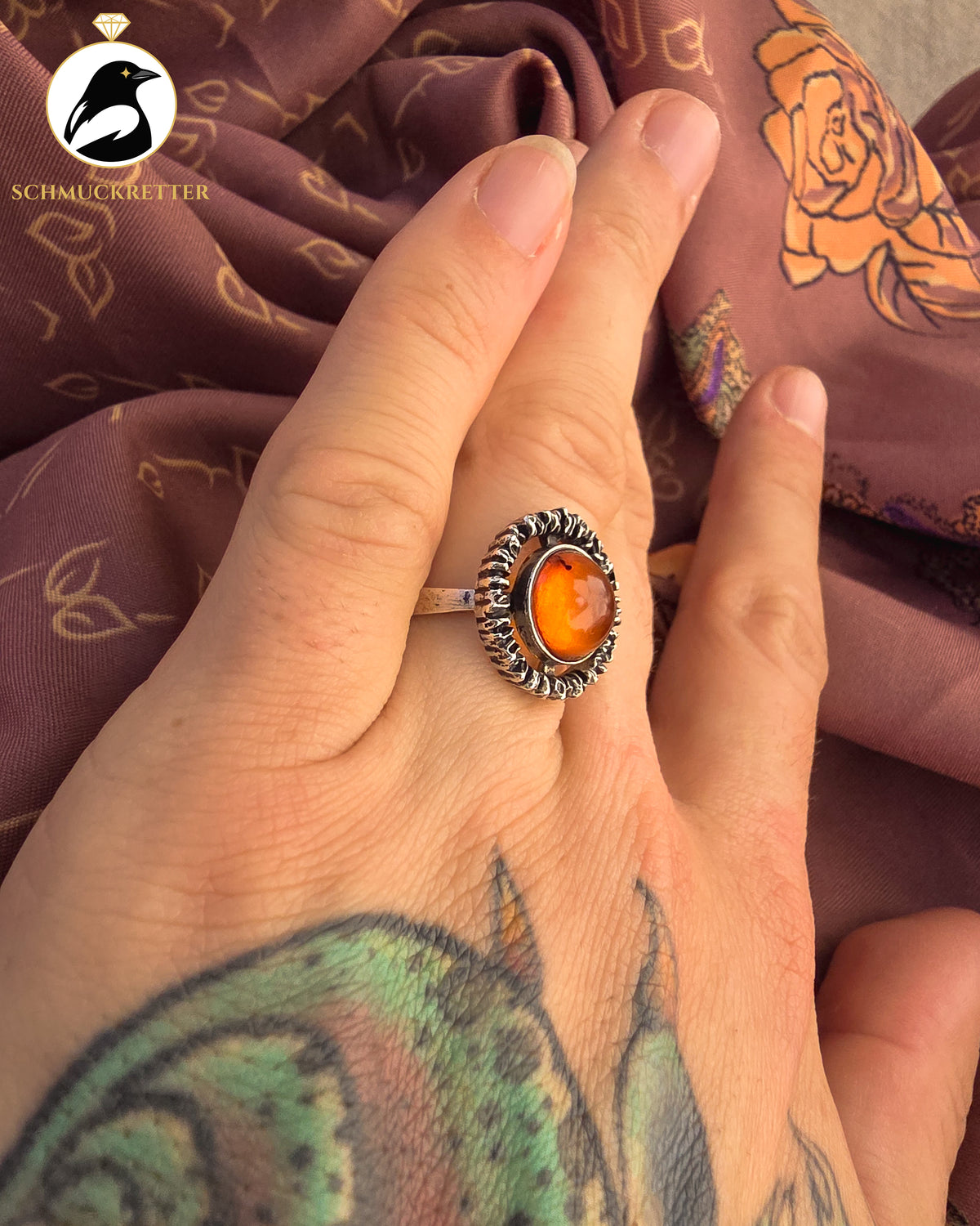 Modernistischer Ring aus 835er Silber mit großem Bernstein | 1950er–1960er-Jahre, Gr. 56