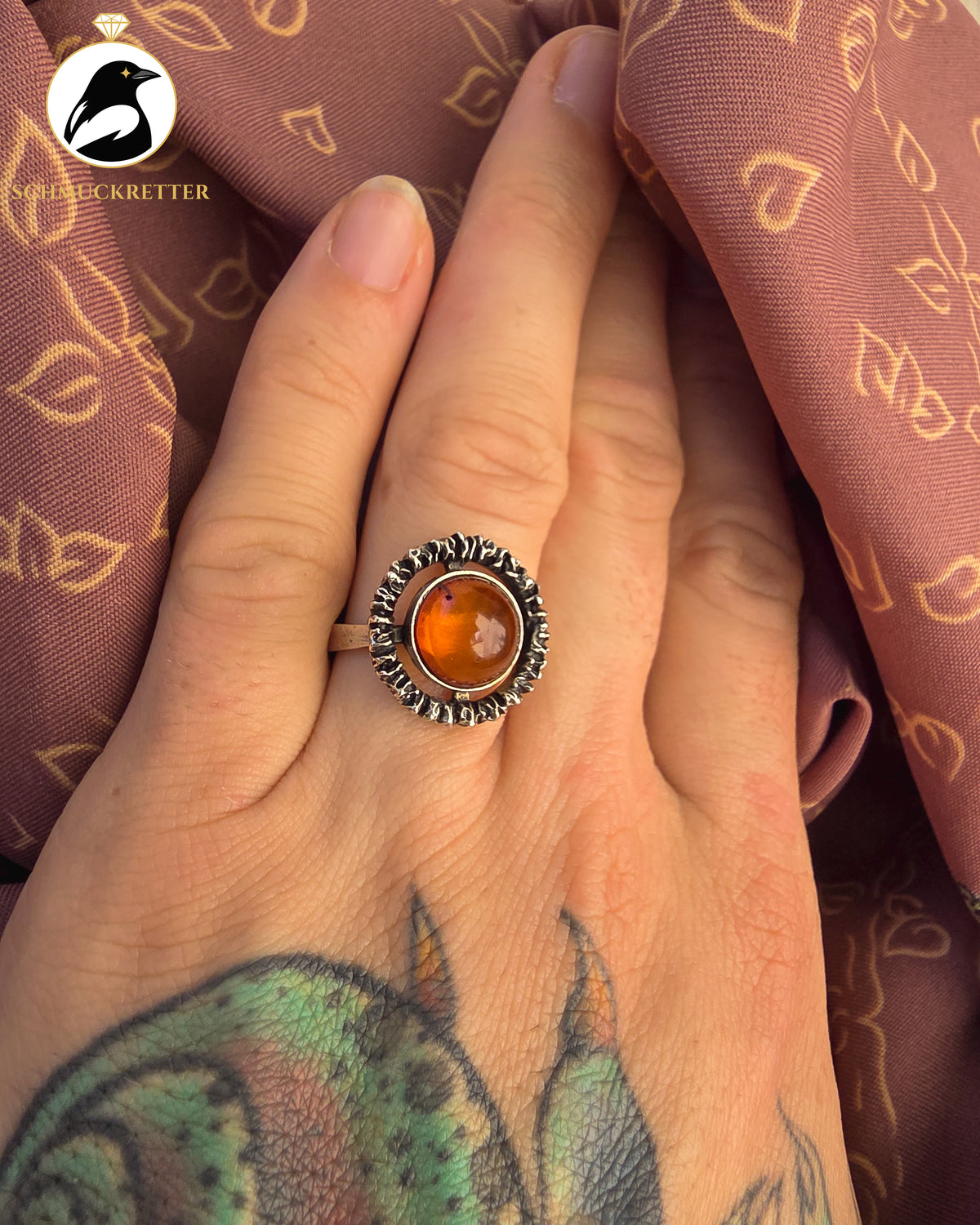 Modernistischer Ring aus 835er Silber mit großem Bernstein | 1950er–1960er-Jahre, Gr. 56