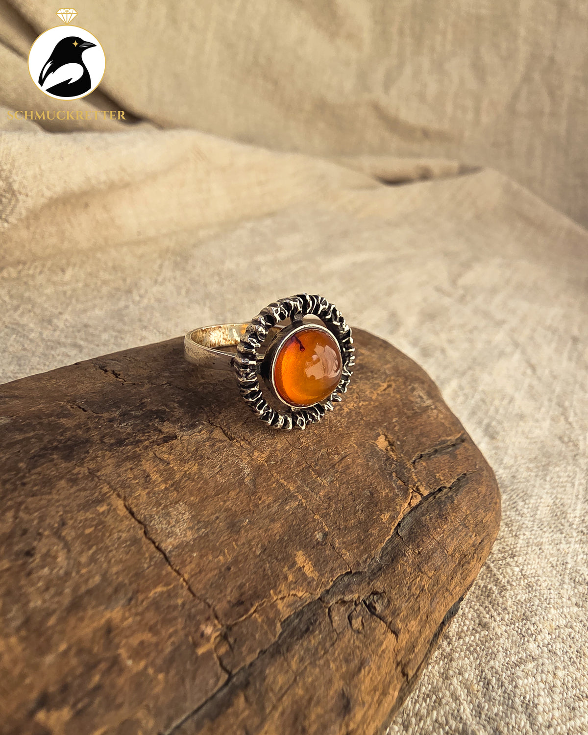 Modernistischer Ring aus 835er Silber mit großem Bernstein | 1950er–1960er-Jahre, Gr. 56