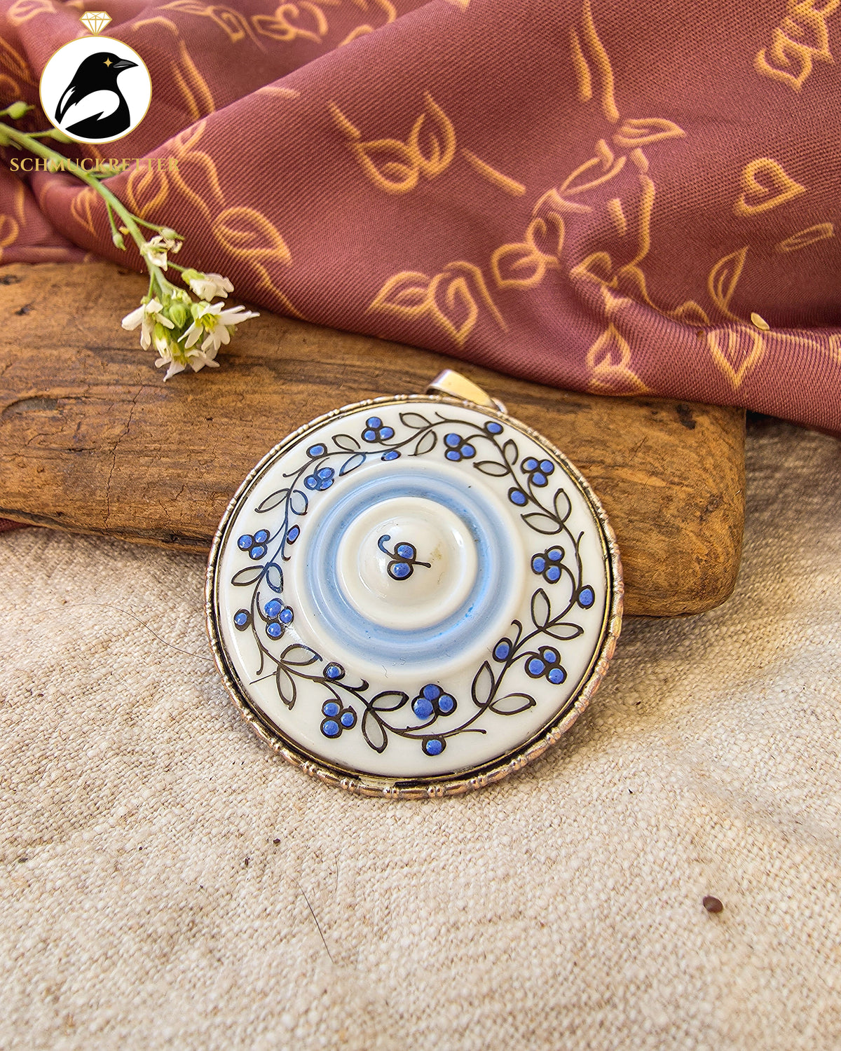 Vintage Porzellananhänger von Rosenthal mit handgemalter Blütenmalerei