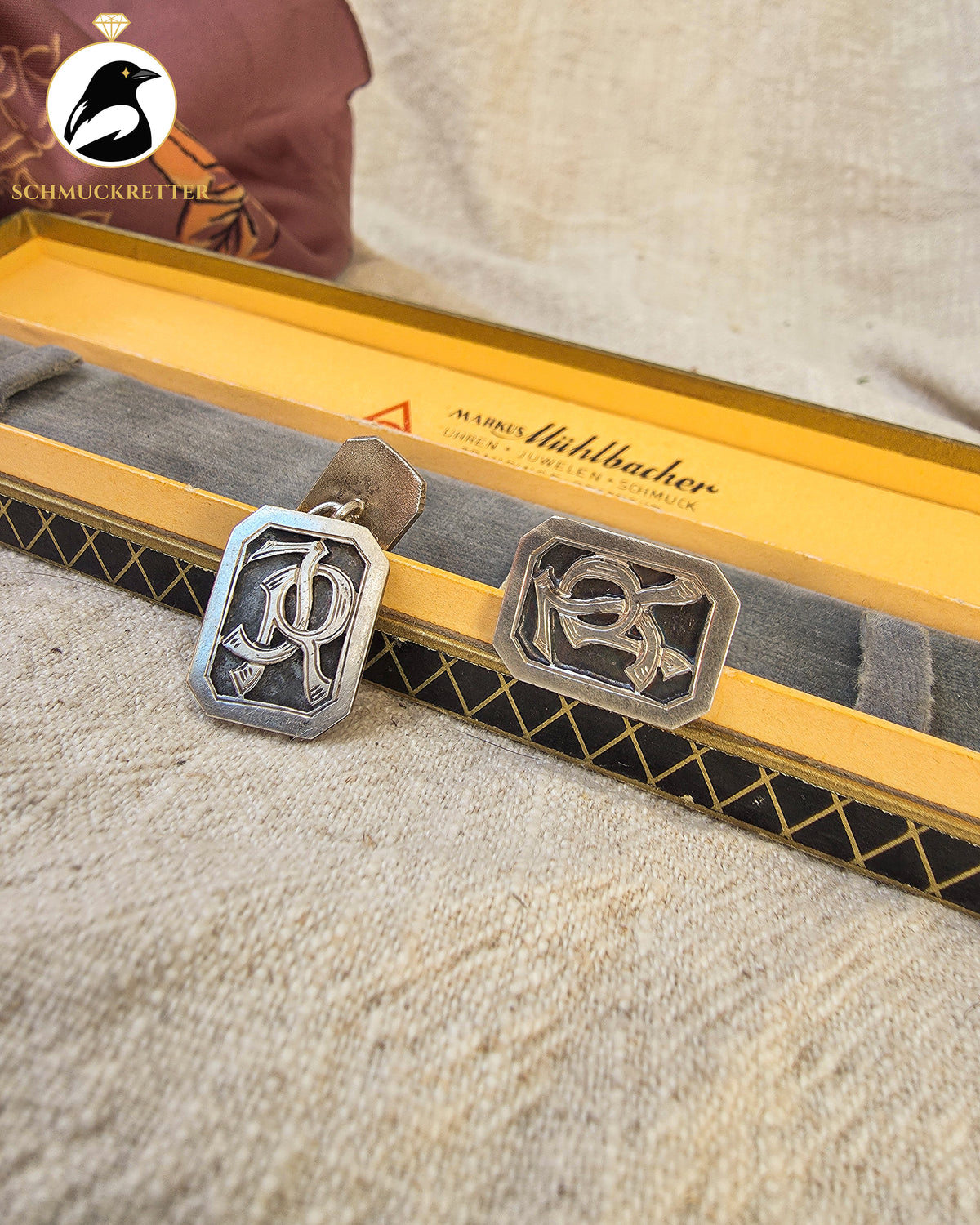 Art-déco-Manschettenknöpfe aus 900er Silber mit Monogramm