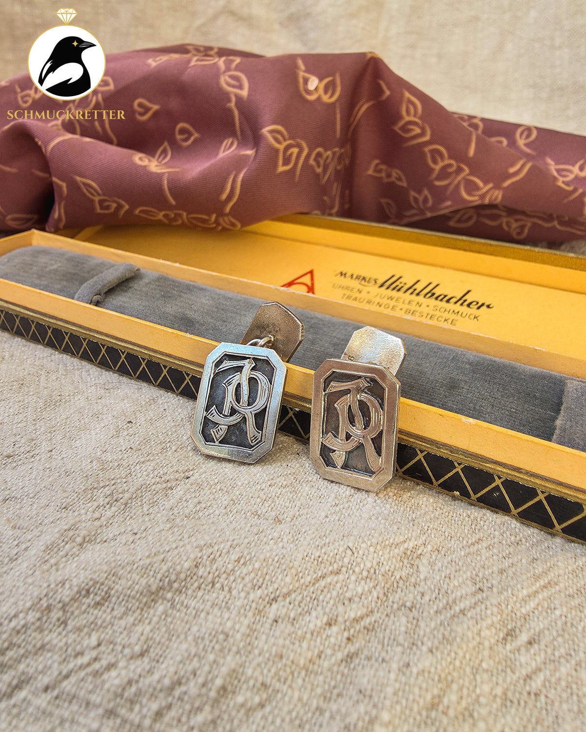Art-déco-Manschettenknöpfe aus 900er Silber mit Monogramm