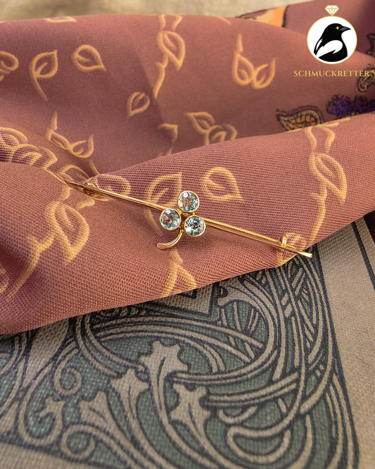 Antike englische Stabbrosche vor 1900 – 375 Gold & echter Aquamarin, SALE