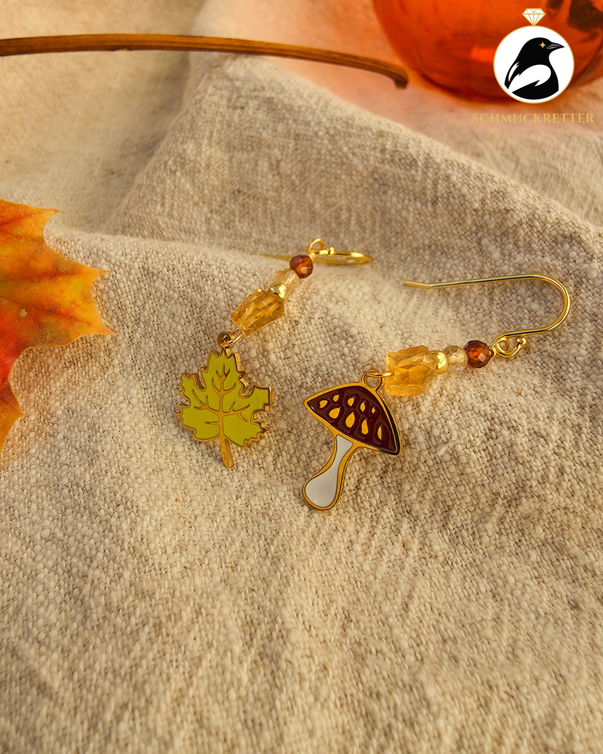 Waldspaziergang | Herbst-Ohrringe mit Citrin & Hessonit · vergoldete 925 Silber Haken