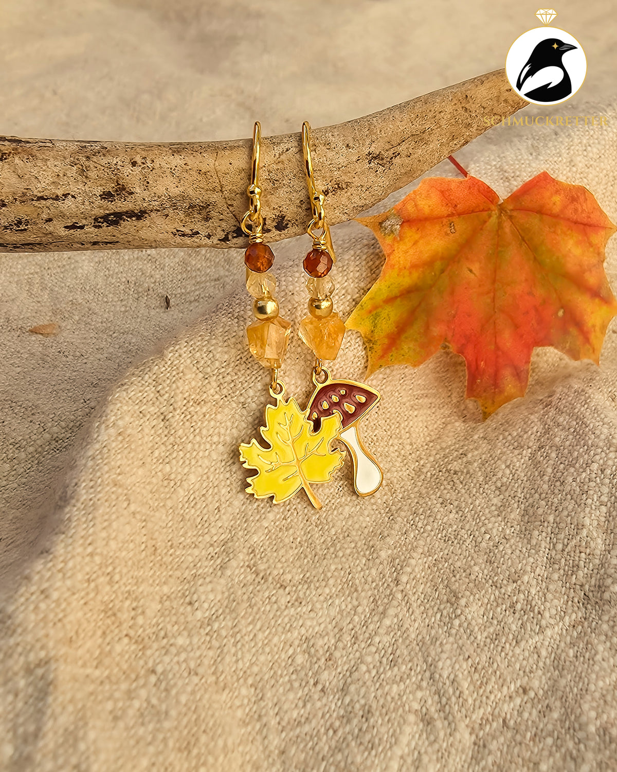 Waldspaziergang | Herbst-Ohrringe mit Citrin & Hessonit · vergoldete 925 Silber Haken