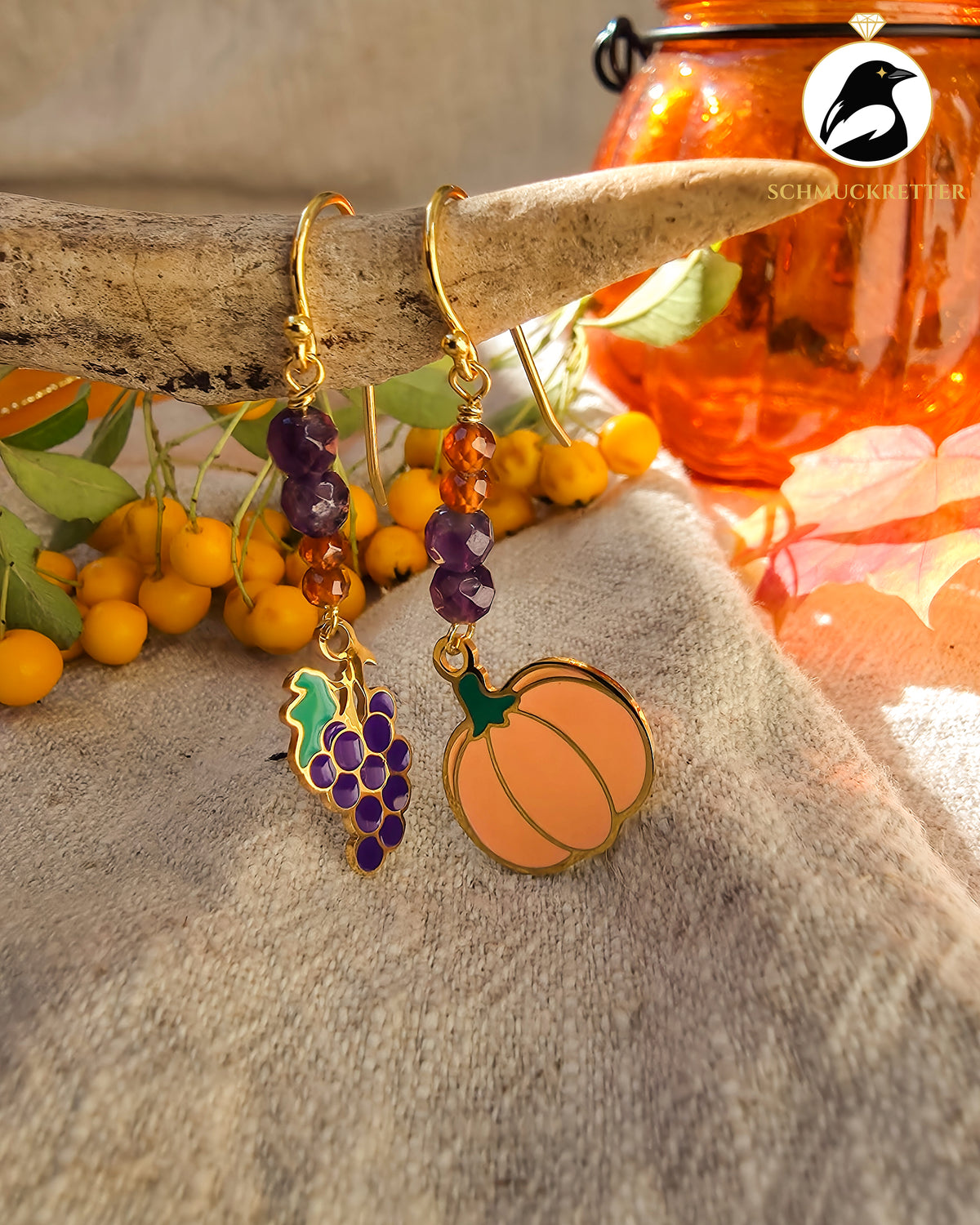 Erntezeit | Herbst-Ohrringe mit Amethyst & Hessonit · vergoldete 925 Silber Haken