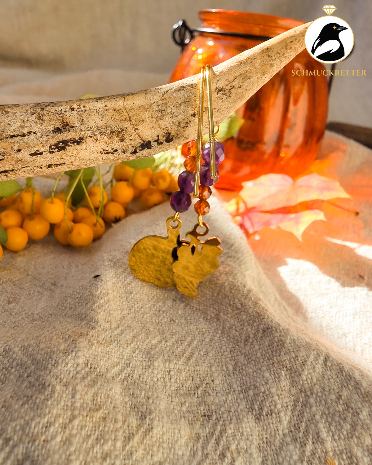Erntezeit | Herbst-Ohrringe mit Amethyst & Hessonit · vergoldete 925 Silber Haken