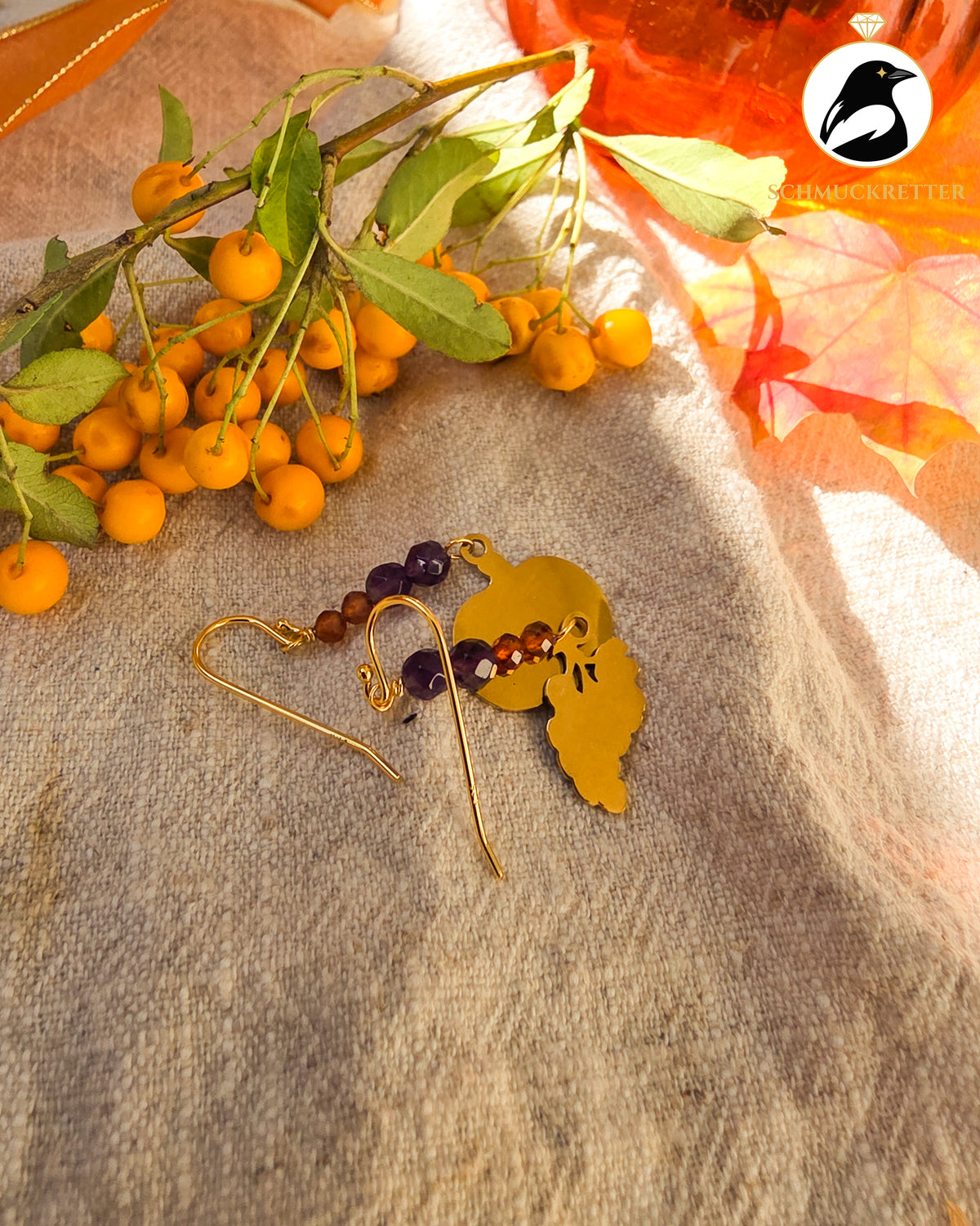 Erntezeit | Herbst-Ohrringe mit Amethyst & Hessonit · vergoldete 925 Silber Haken