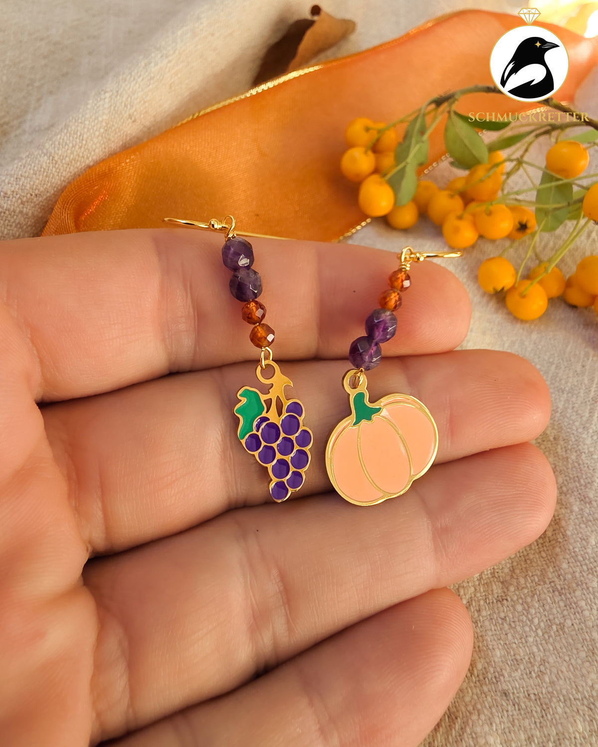 Erntezeit | Herbst-Ohrringe mit Amethyst & Hessonit · vergoldete 925 Silber Haken