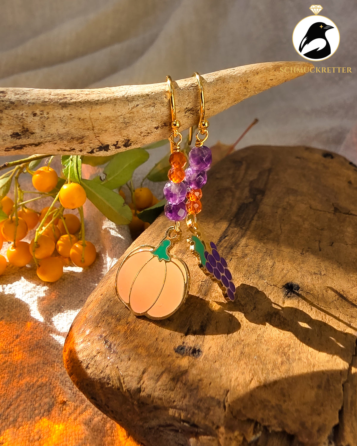 Erntezeit | Herbst-Ohrringe mit Amethyst & Hessonit · vergoldete 925 Silber Haken