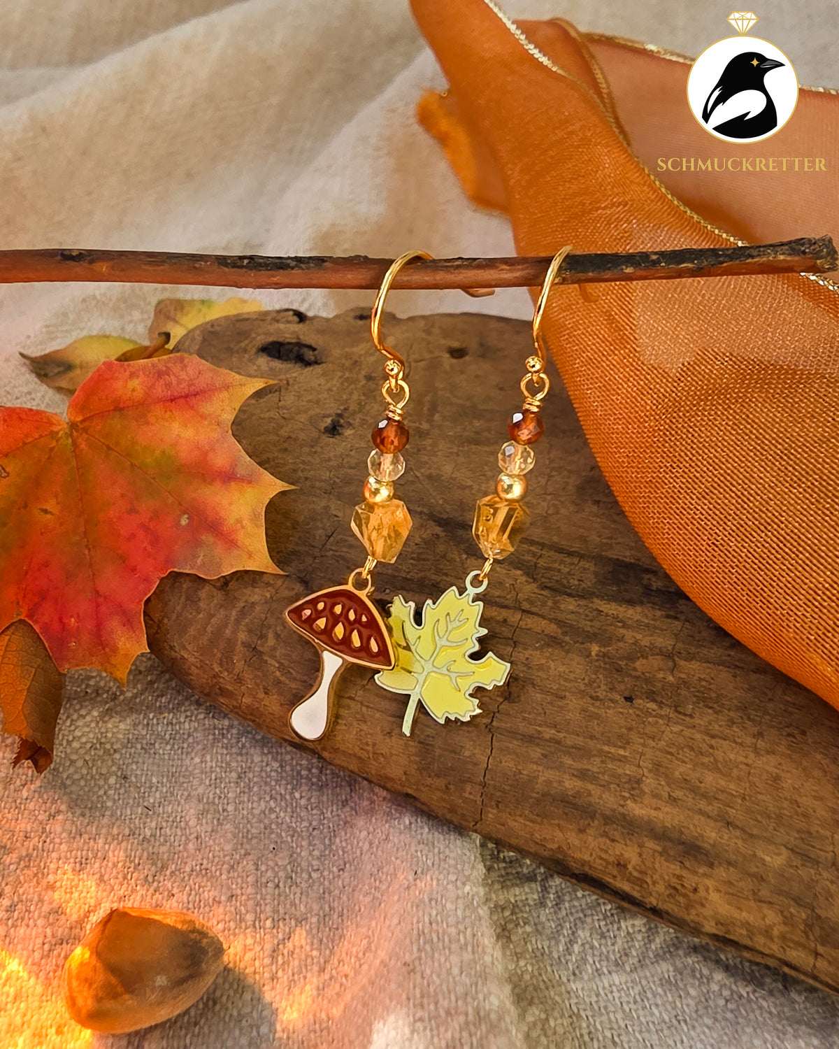 Waldspaziergang | Herbst-Ohrringe mit Citrin & Hessonit · vergoldete 925 Silber Haken