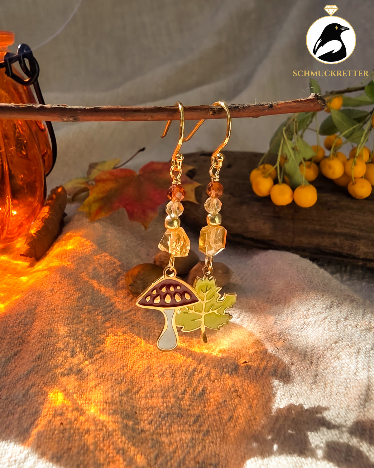 Waldspaziergang | Herbst-Ohrringe mit Citrin & Hessonit · vergoldete 925 Silber Haken