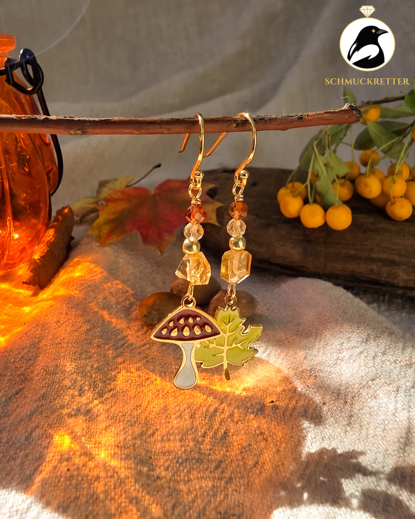 Waldspaziergang | Herbst-Ohrringe mit Citrin & Hessonit · vergoldete 925 Silber Haken