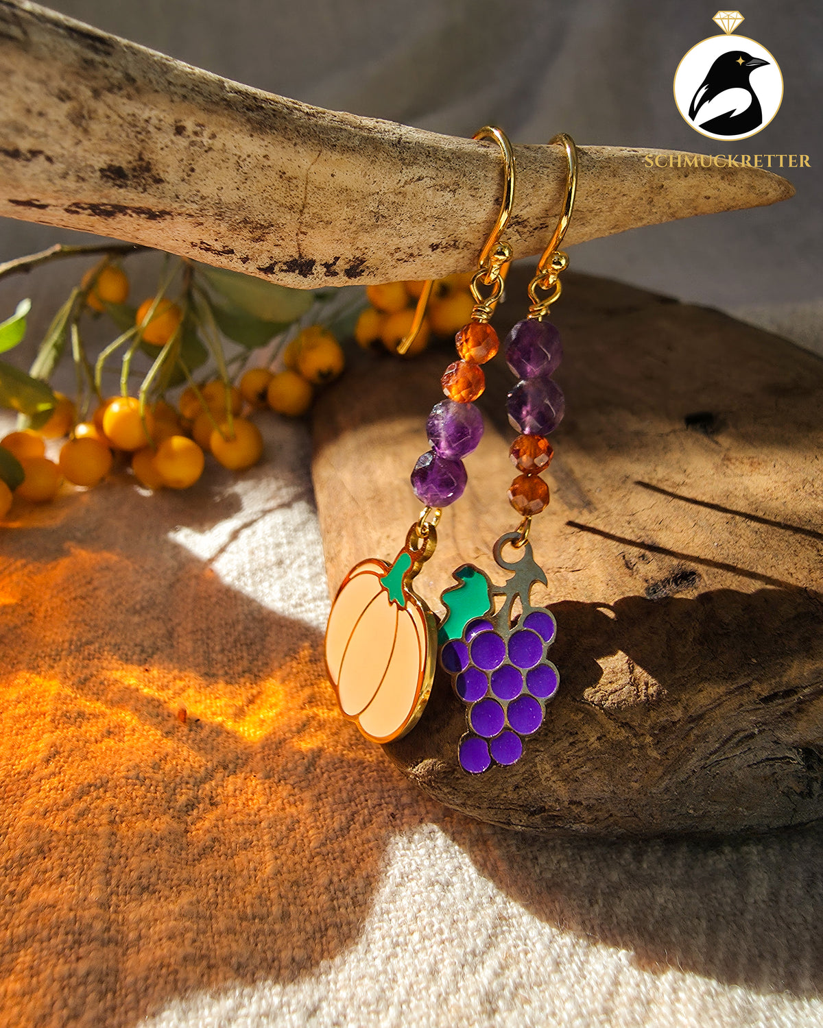 Erntezeit | Herbst-Ohrringe mit Amethyst & Hessonit · vergoldete 925 Silber Haken