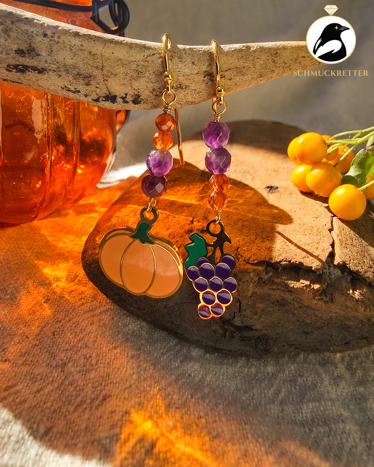 Erntezeit | Herbst-Ohrringe mit Amethyst & Hessonit · vergoldete 925 Silber Haken