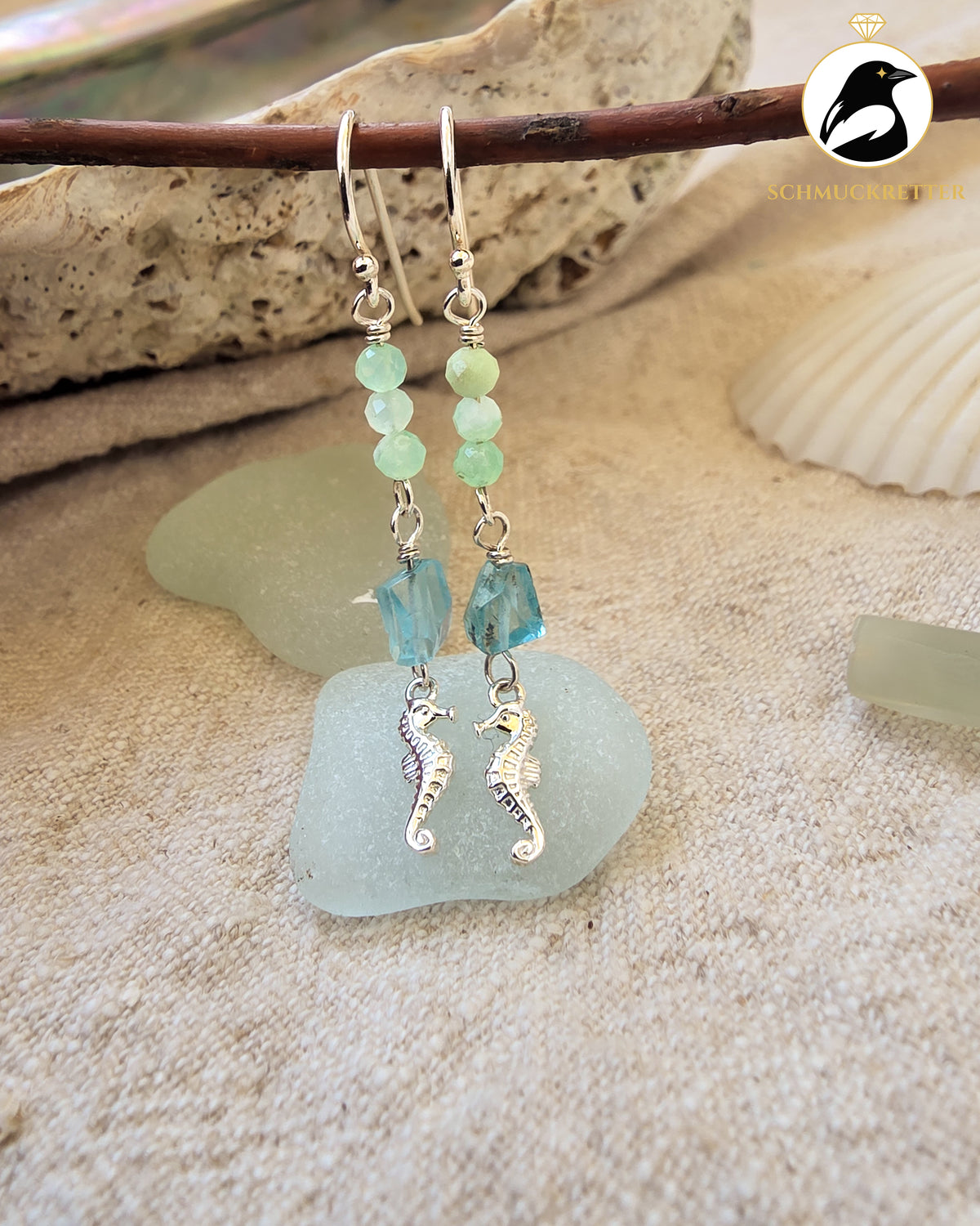 Sea Breeze - 925 Silber Ohrringe mit Apatit & Chrysopras