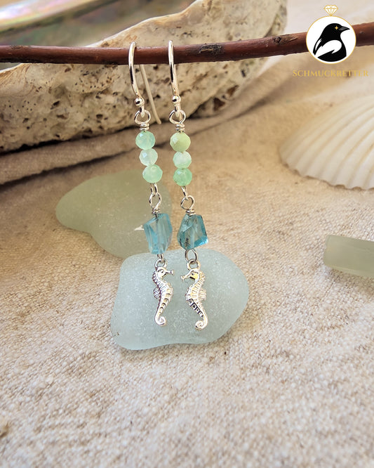 Sea Breeze - 925 Silber Ohrringe mit Apatit & Chrysopras
