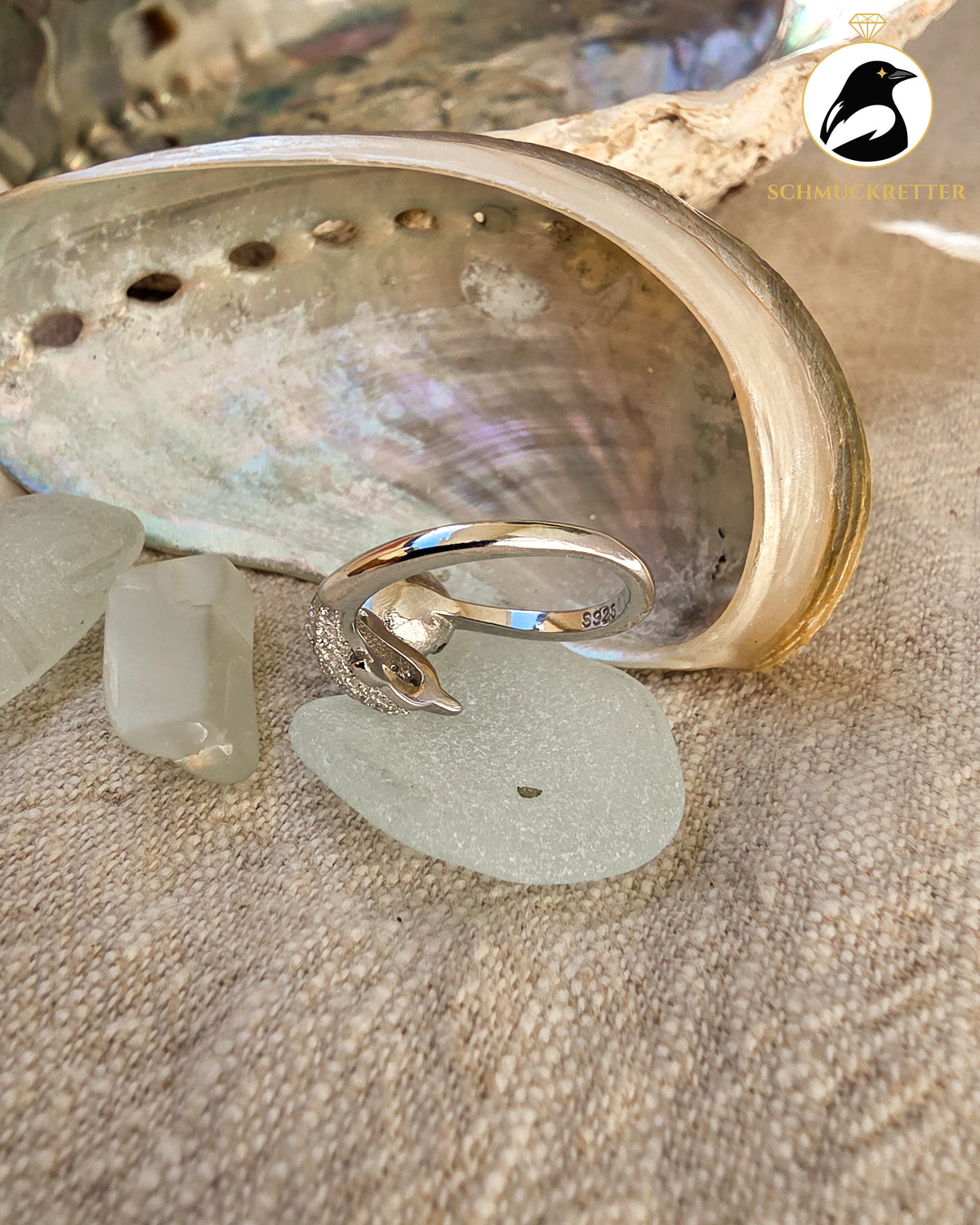 Delfinträume – Tahiti-Perlenring mit Zirkonia aus 925 Silber, verstellbar