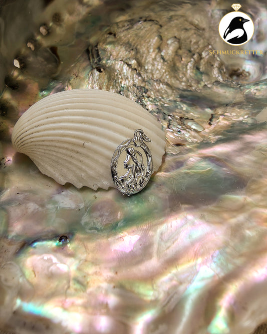 Meerjungfrau-Amulett mit Wende-Motiv aus rhodiniertem Edelstahl