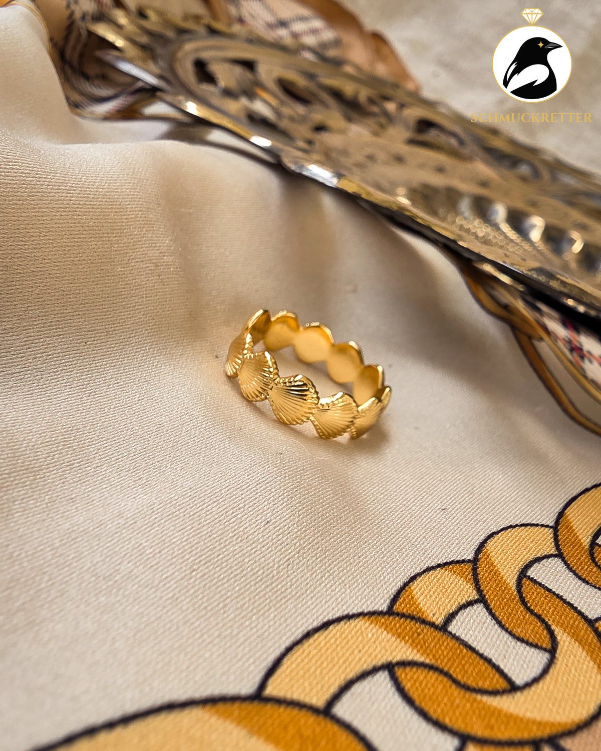 Muschel-Ring aus vergoldetem Edelstahl, verstellbar