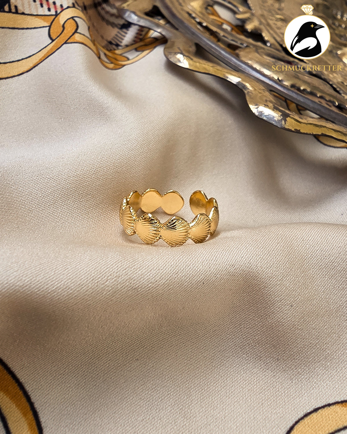 Muschel-Ring aus vergoldetem Edelstahl, verstellbar