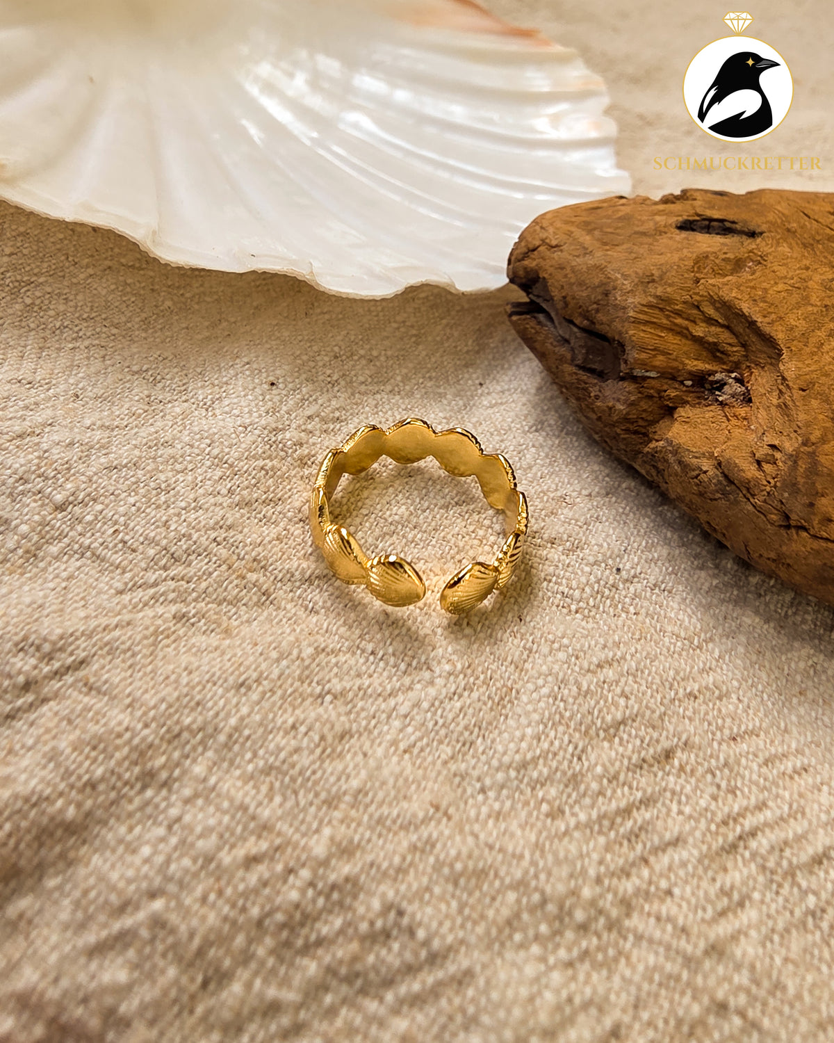 Muschel-Ring aus vergoldetem Edelstahl, verstellbar