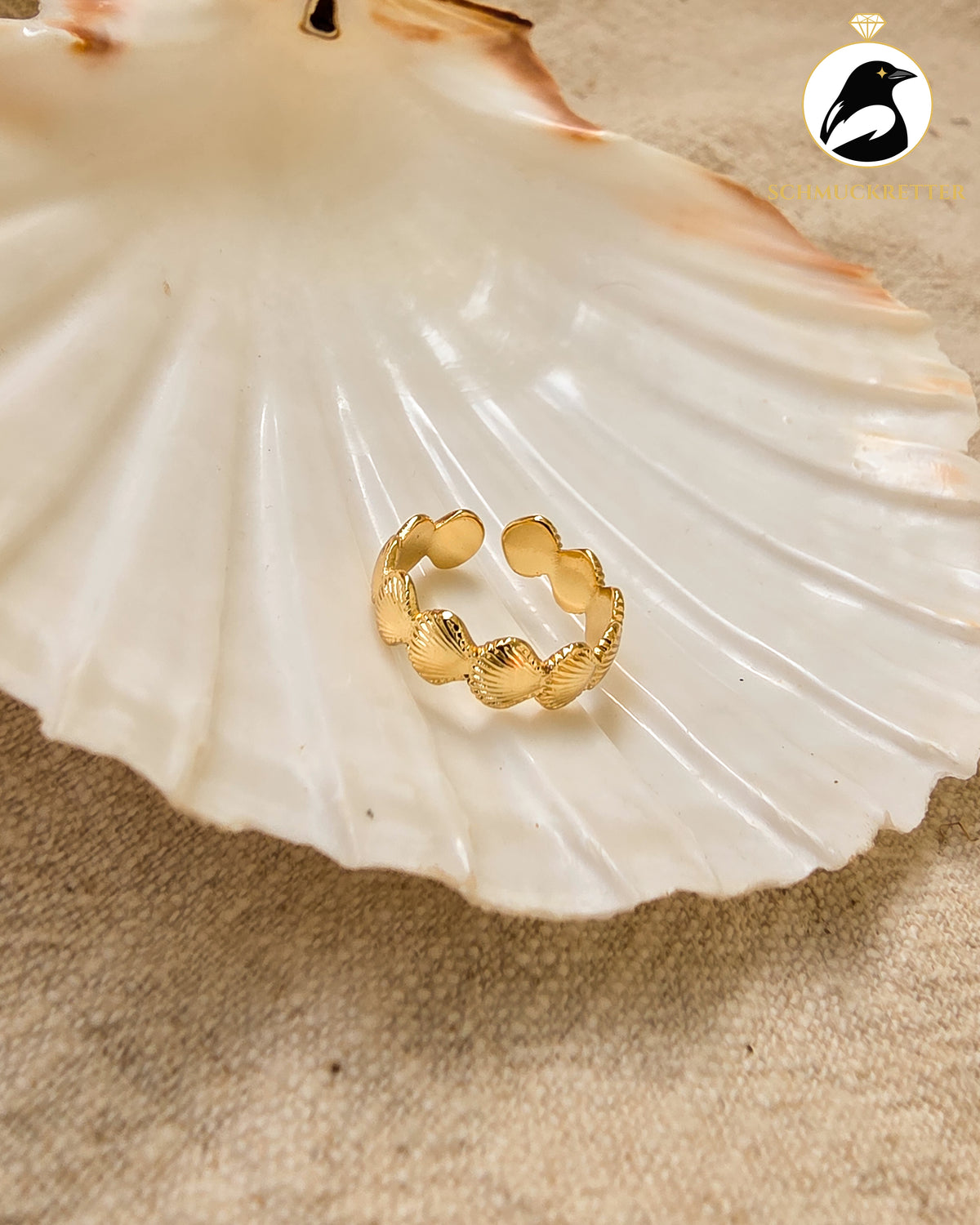 Muschel-Ring aus vergoldetem Edelstahl, verstellbar