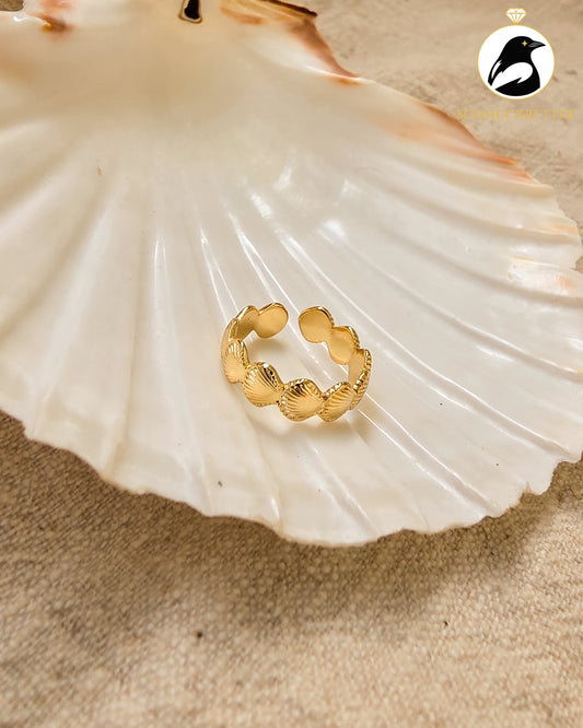 Muschel-Ring aus vergoldetem Edelstahl, verstellbar