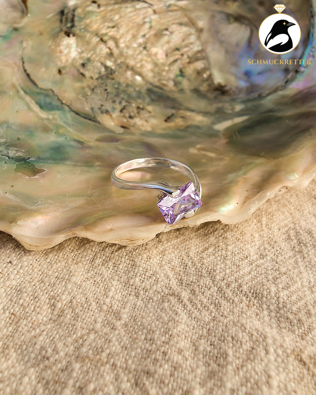 925 Silber Ring mit lila Zirkonia, Gr. 56