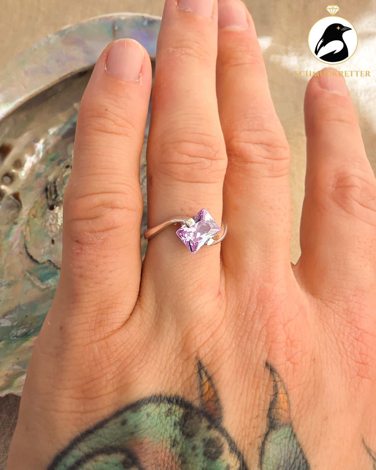 925 Silber Ring mit lila Zirkonia, Gr. 56