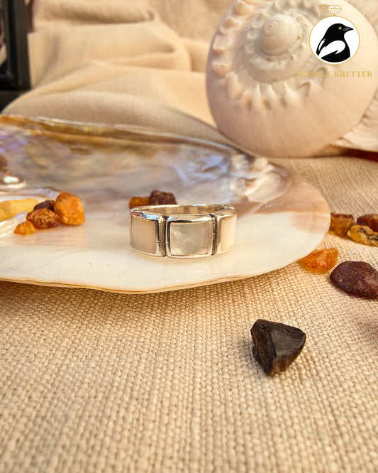 Breiter 925 Silber Ring mit Perlmutt, Gr. 54, SALE