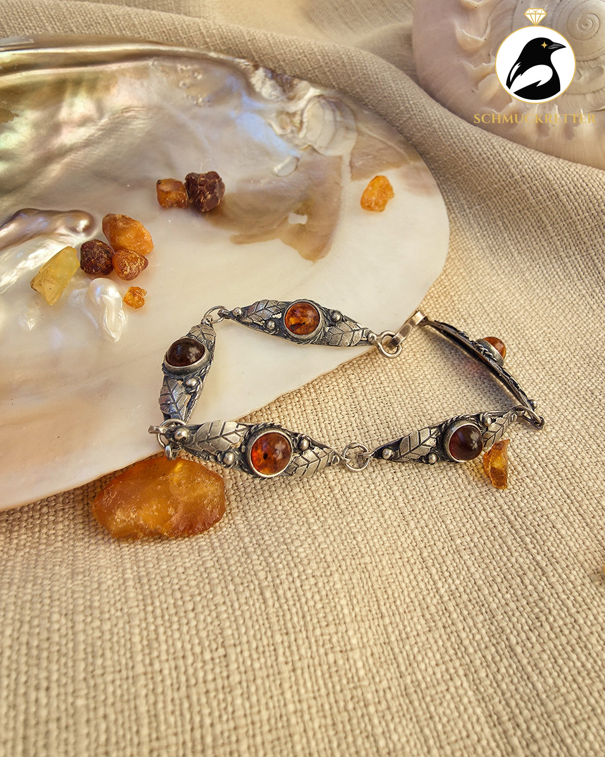 835 Silber Armband mit Bernstein, 18,5cm