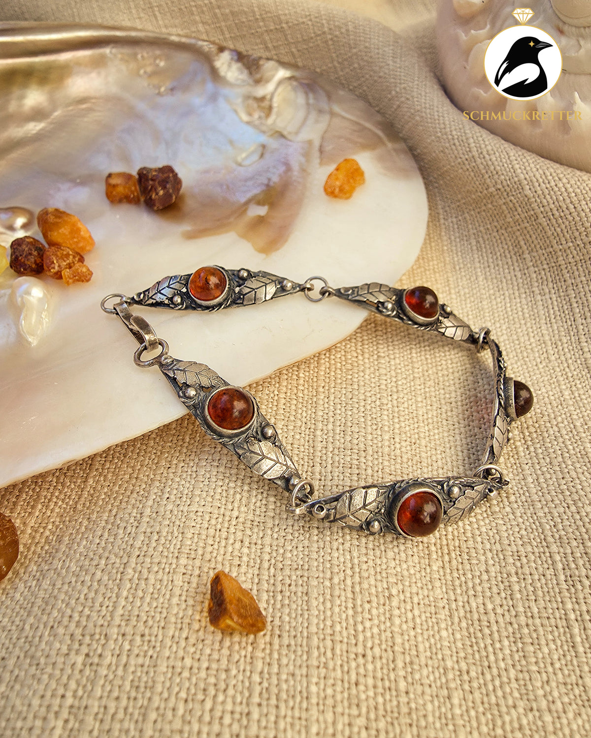 835 Silber Armband mit Bernstein, 18,5cm