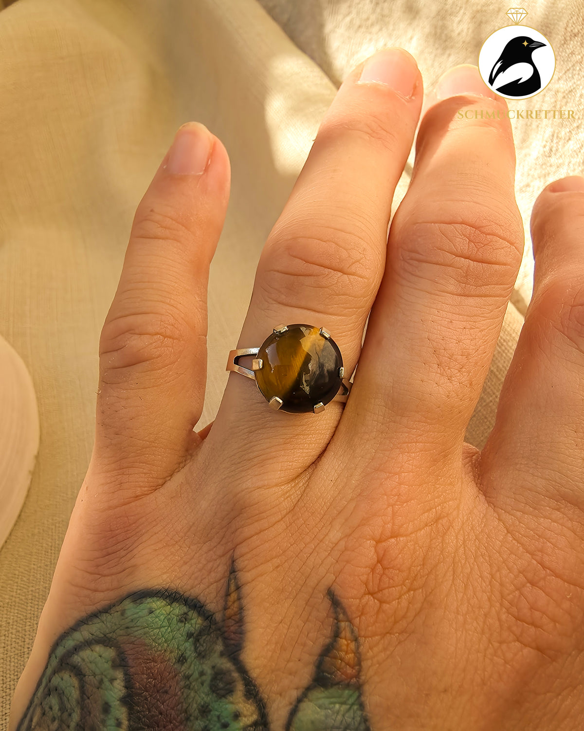 835 Silberring mit Tigerauge, verstellbar, SALE