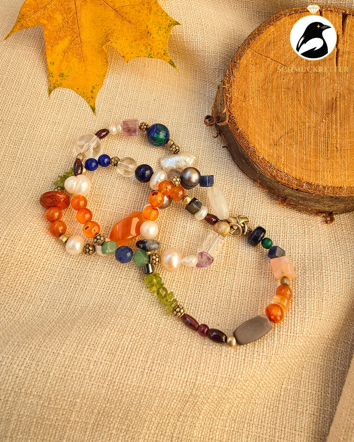 Boho Kette aus bunten Edelsteinen & 925 Silber, SALE