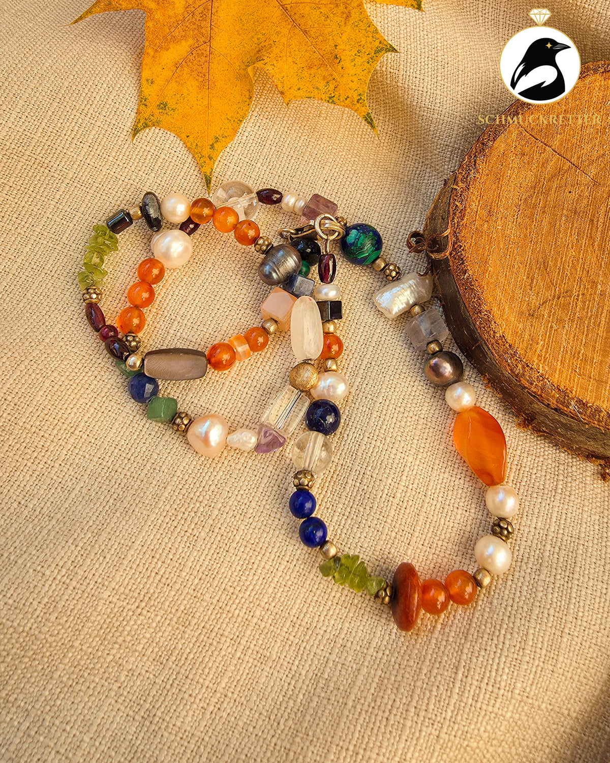 Boho Kette aus bunten Edelsteinen & 925 Silber, SALE