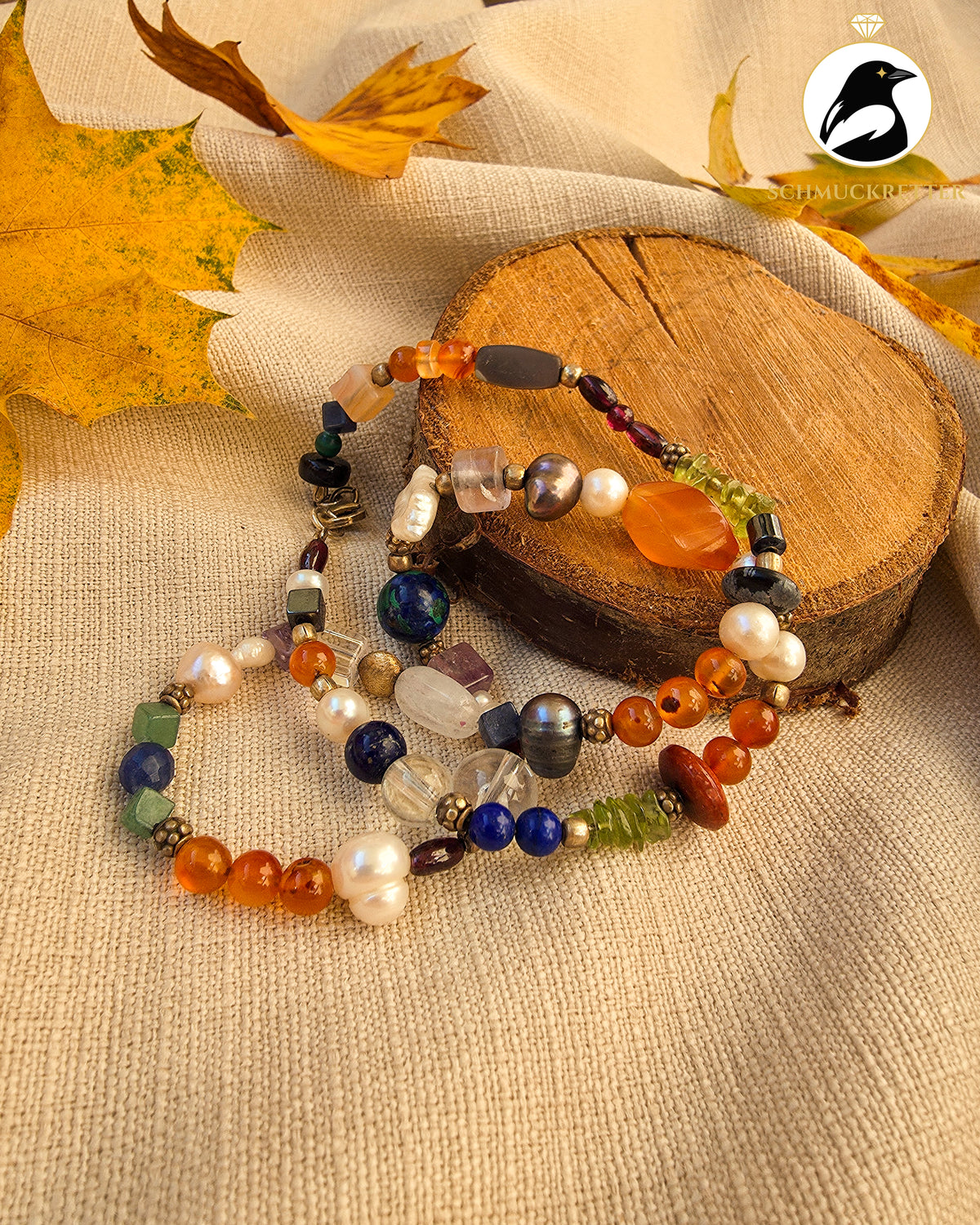 Boho Kette aus bunten Edelsteinen & 925 Silber, SALE